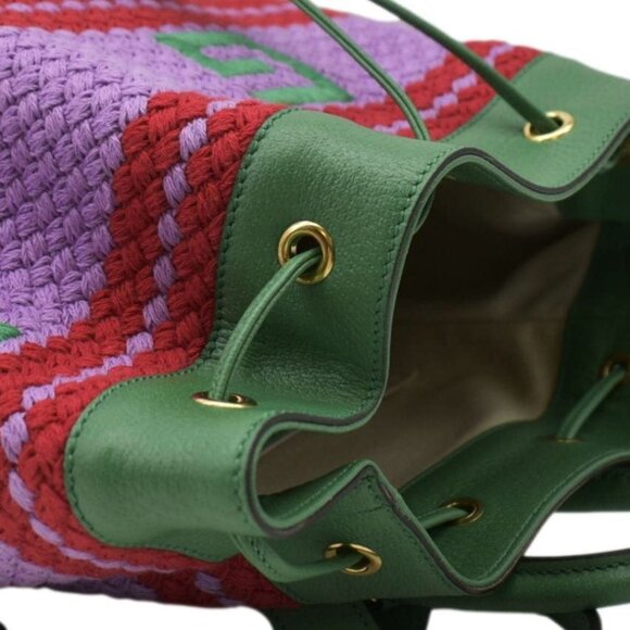 GUCCI  Capri Striped Drawstring Woven fabric Bucket Backpack Bag Multicolor 6636 - Picture 6 of 13